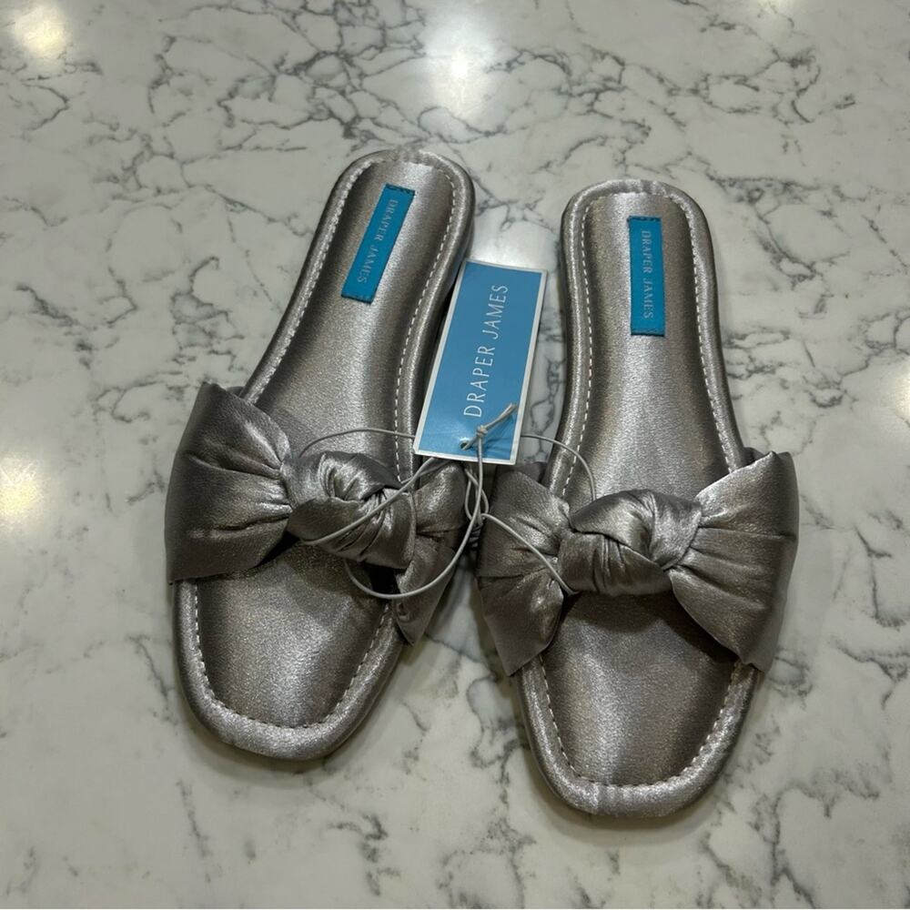 Draper James Silver Bow Slid Slip On Sandals‎ Size Small